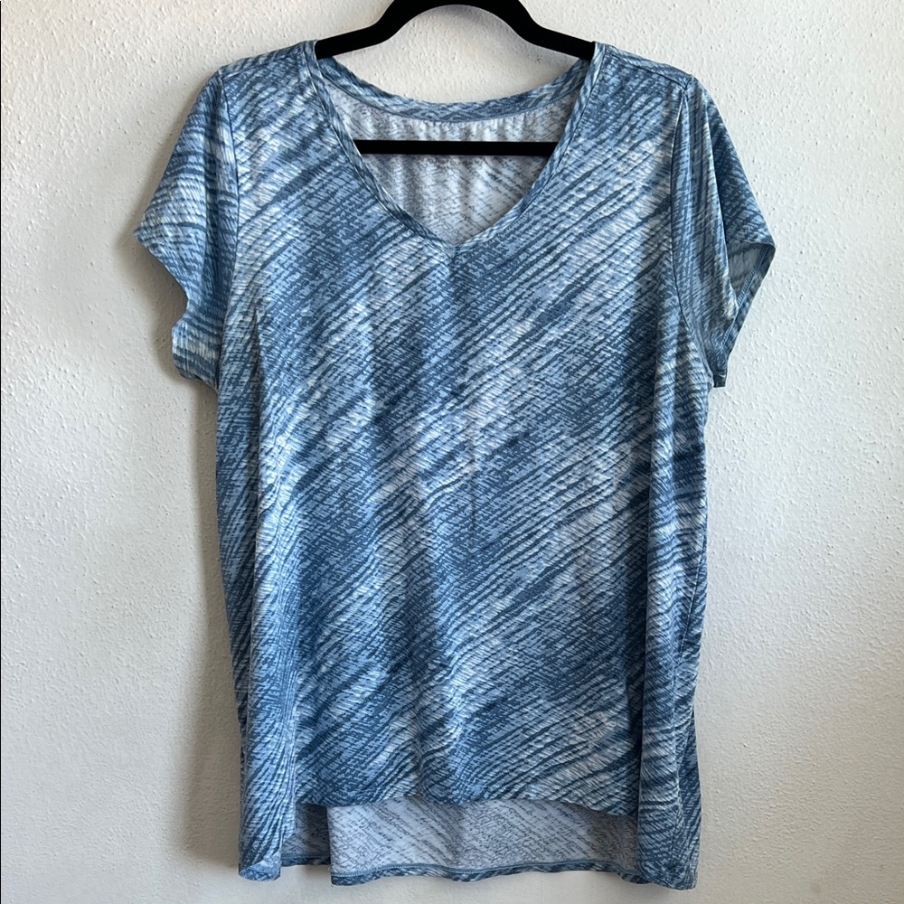 J. Jill Blue and White Short Sleeve V-Neck Tee